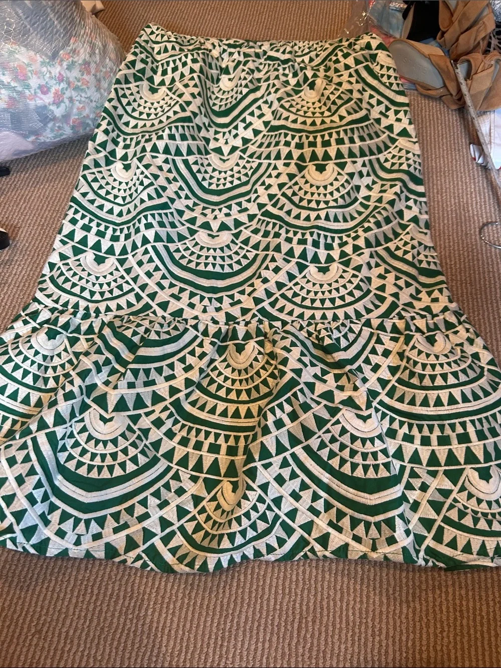 NWT Adelyn Rae Emerald and Cream Geometric Square-Neck crochet Midi Dress L - Picture 9 of 16
